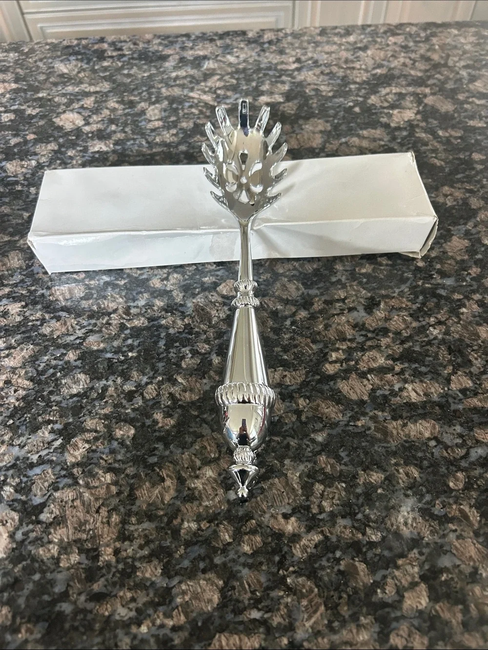 ELEGANT SILVER PASTA SERVER POLISHED STAINLESS STEEL LOOK NWOT
